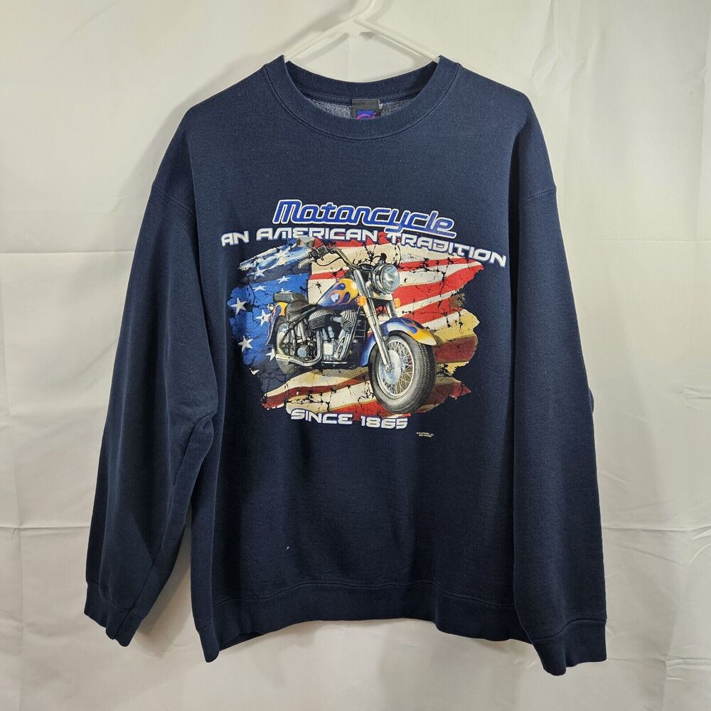 GI Apparel USA Motorcycle American Tradition Vintage Sweatshirt sz L Large Blue